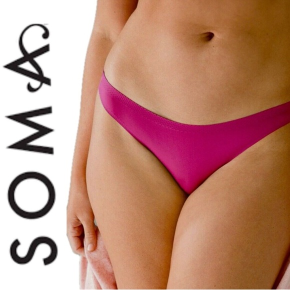 SOMA Enbliss Soft Stretch Thong Panties‎ in Plumeria Fuchsia Pink Sz M NEW - Picture 1 of 13